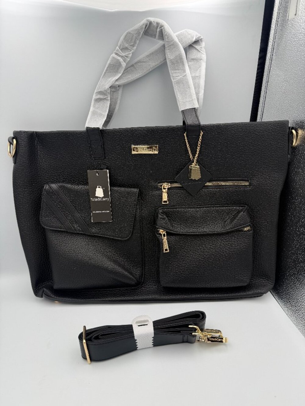 Tote & Carry Black Apollo Travel Tote Bag NWT